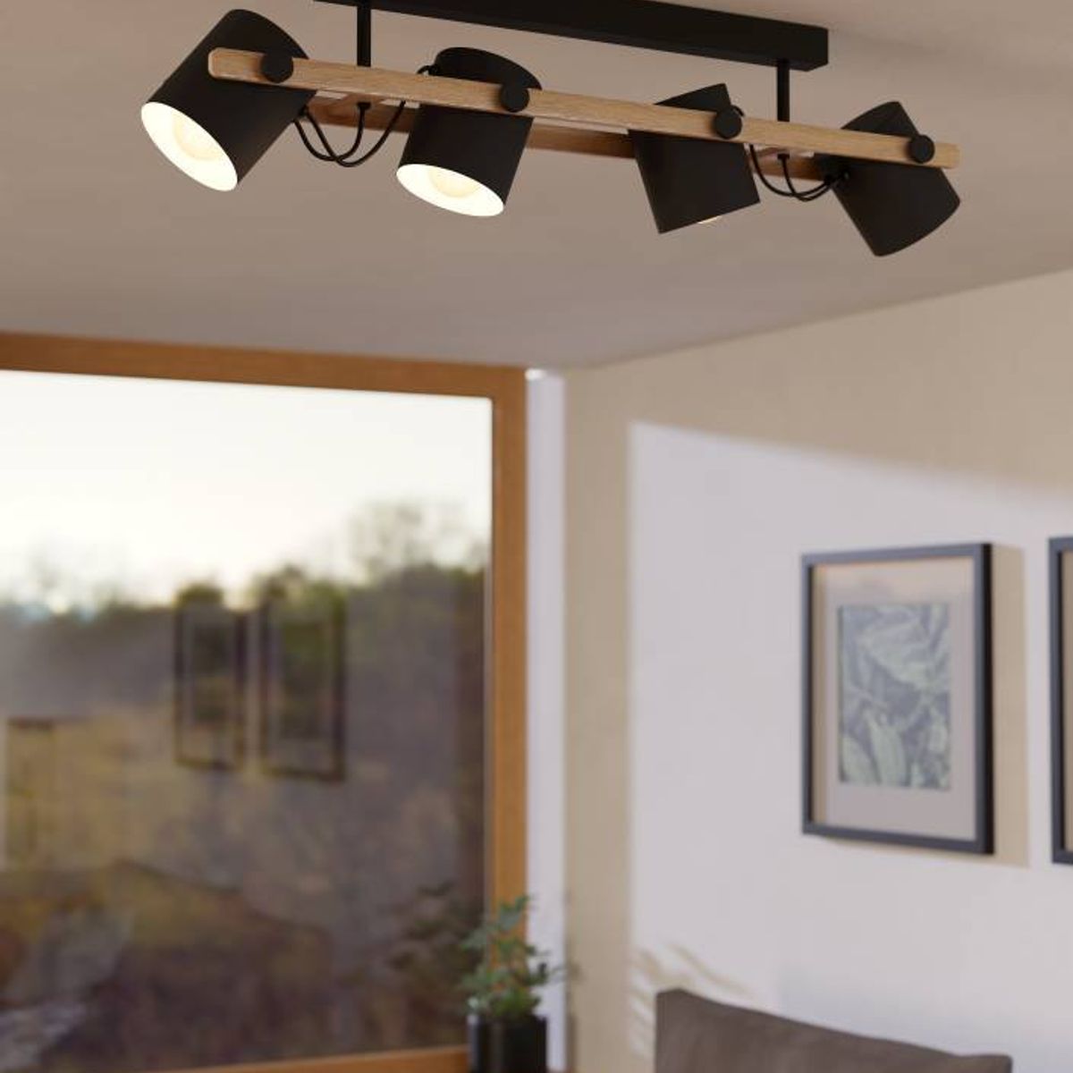 EGLO - Lámpara Techo Hornwood Acero Negro Madera L1000 4x28W E27 Cod43558