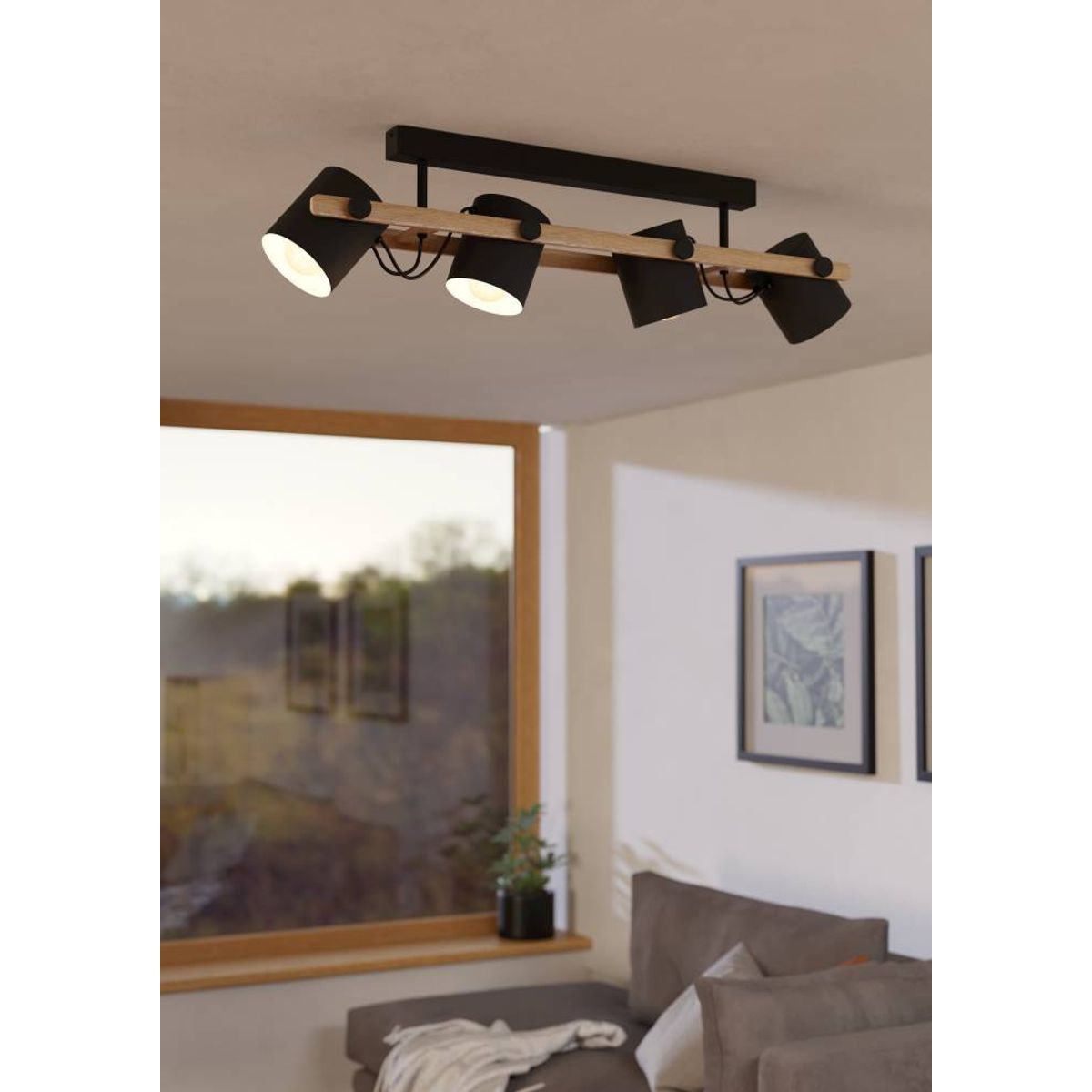 EGLO - Lámpara Techo Hornwood Acero Negro Madera L1000 4x28W E27 Cod43558