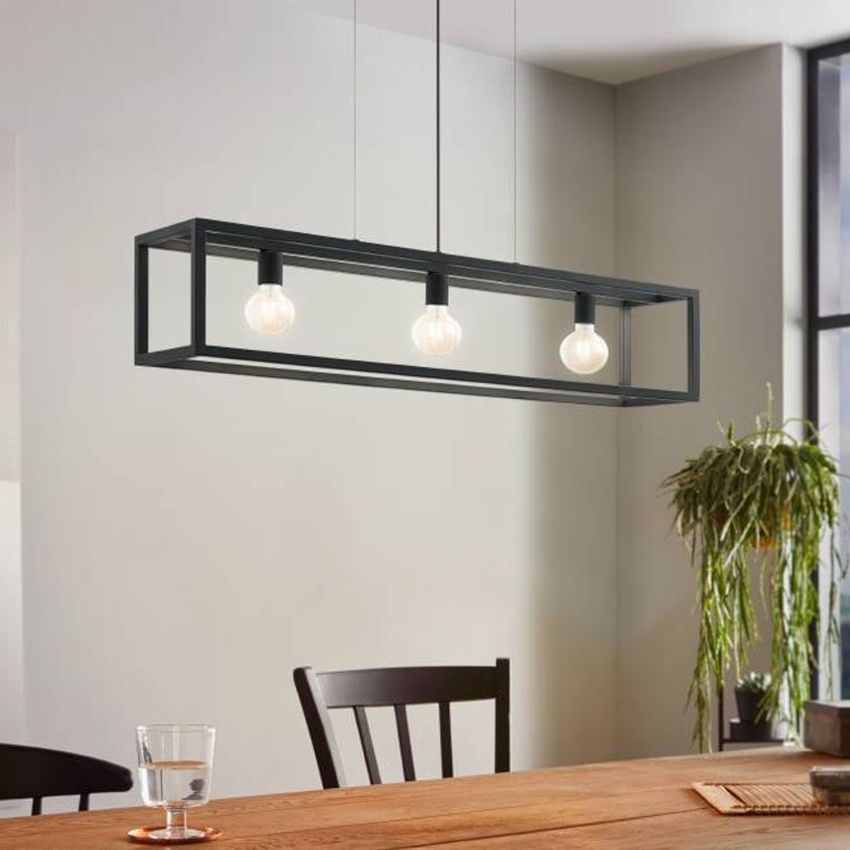 EGLO - Lámpara Colgante Elswick Acero Negro E27 3x60w Ip20 Cod49564