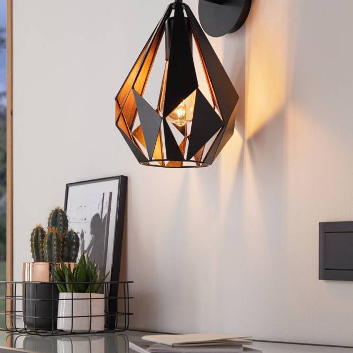 EGLO - Lámpara Apliqué Carlton Acero Negro Cobre H330 1x60W E27 Cod49992