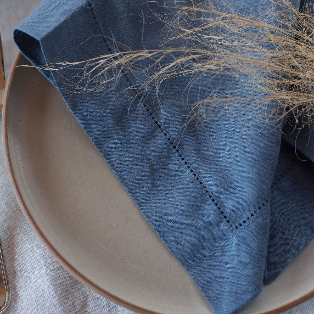 PUROLINO - Servilleta Deshilada Lino Azul Marino