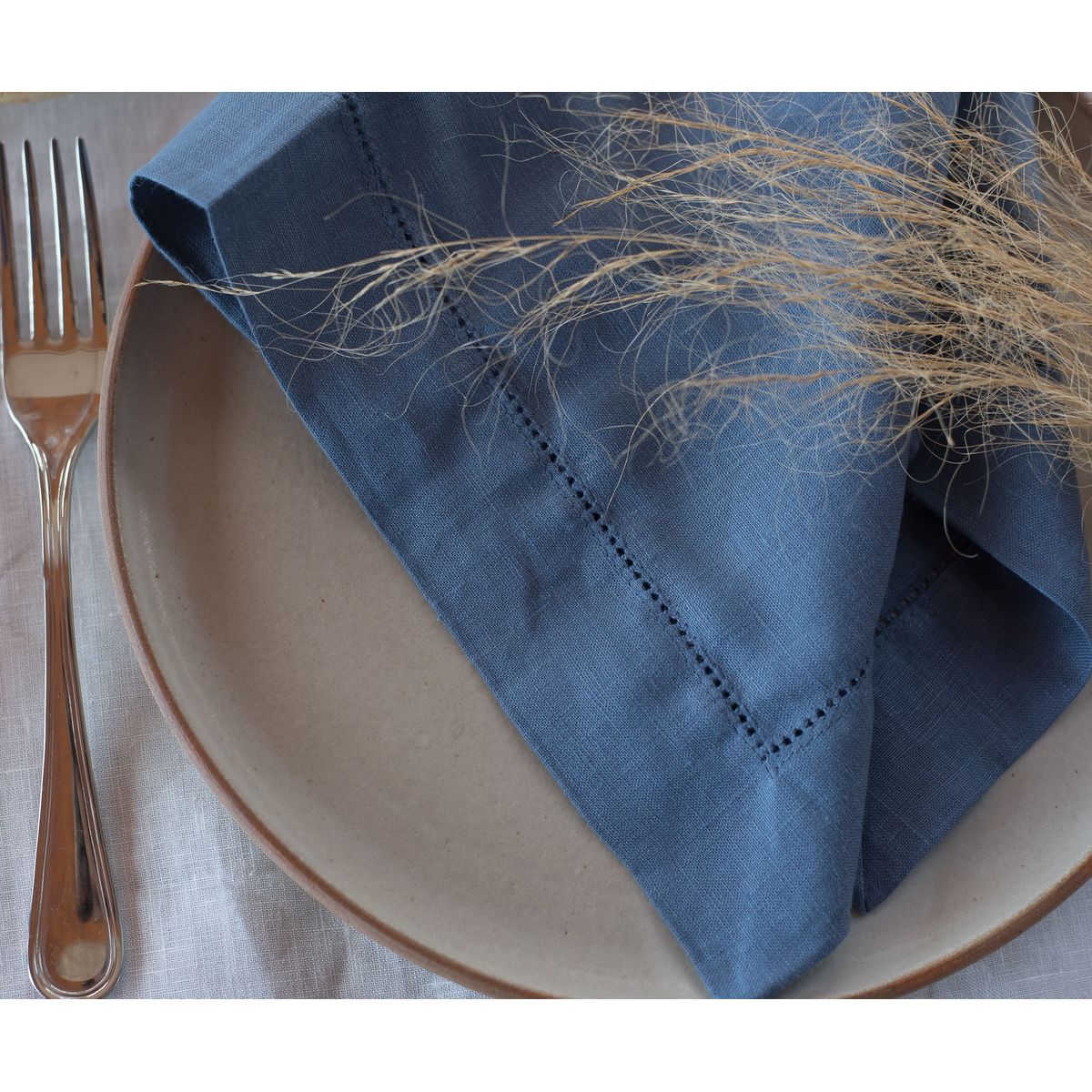 PUROLINO - Servilleta Deshilada Lino Azul Marino