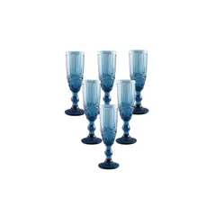 CHANTILLY - Set 6 Copa Champaña Tallada Ana 7x20cm Azul