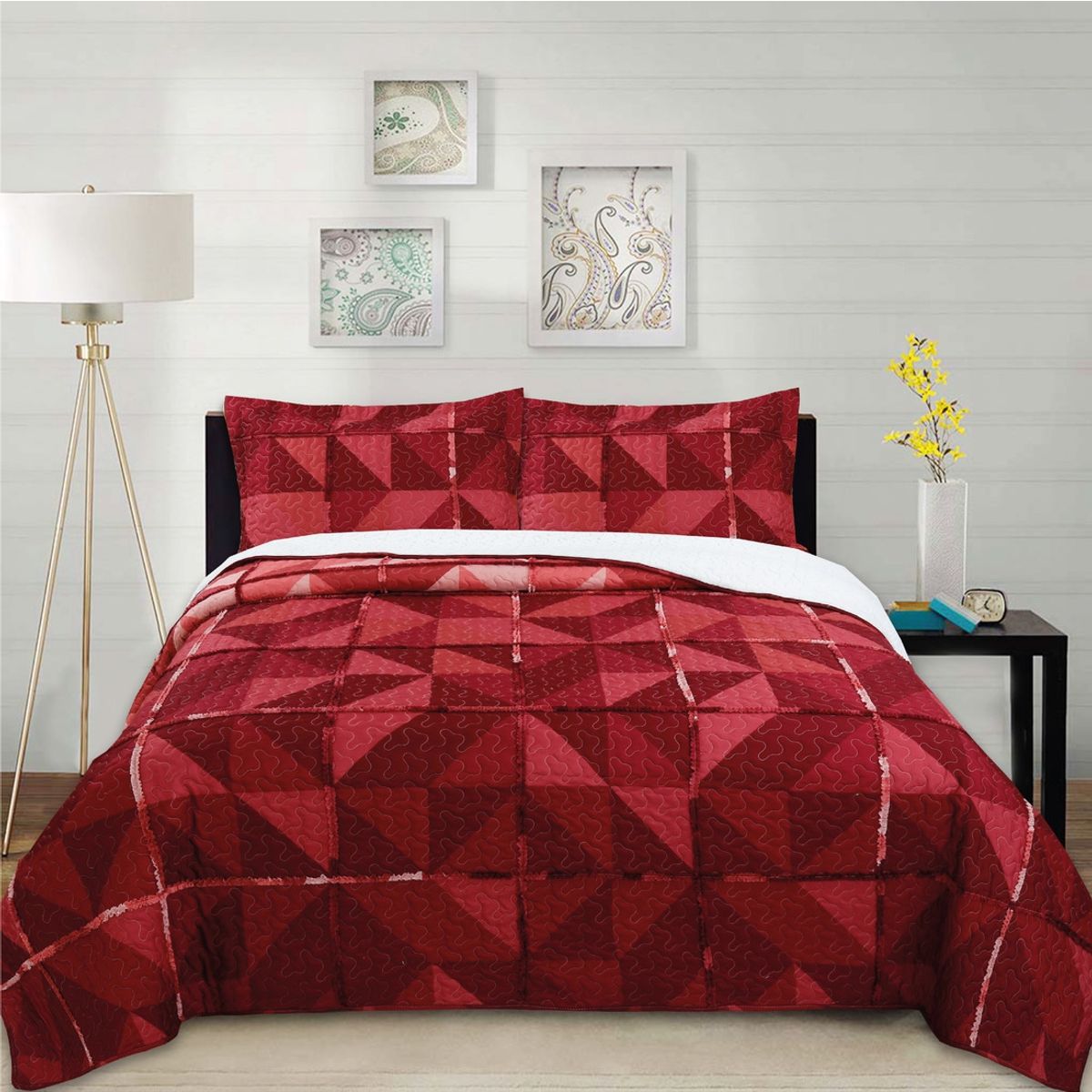 CHANTILLY - Cubrecama Ruffle Sherpa Patch Rojo 1.5P CHANTILLY