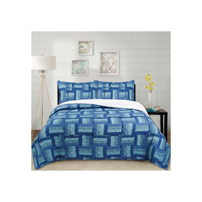CHANTILLY - Cubrecama Ruffle Sherpa Patch Azul 2P CHANTILLY