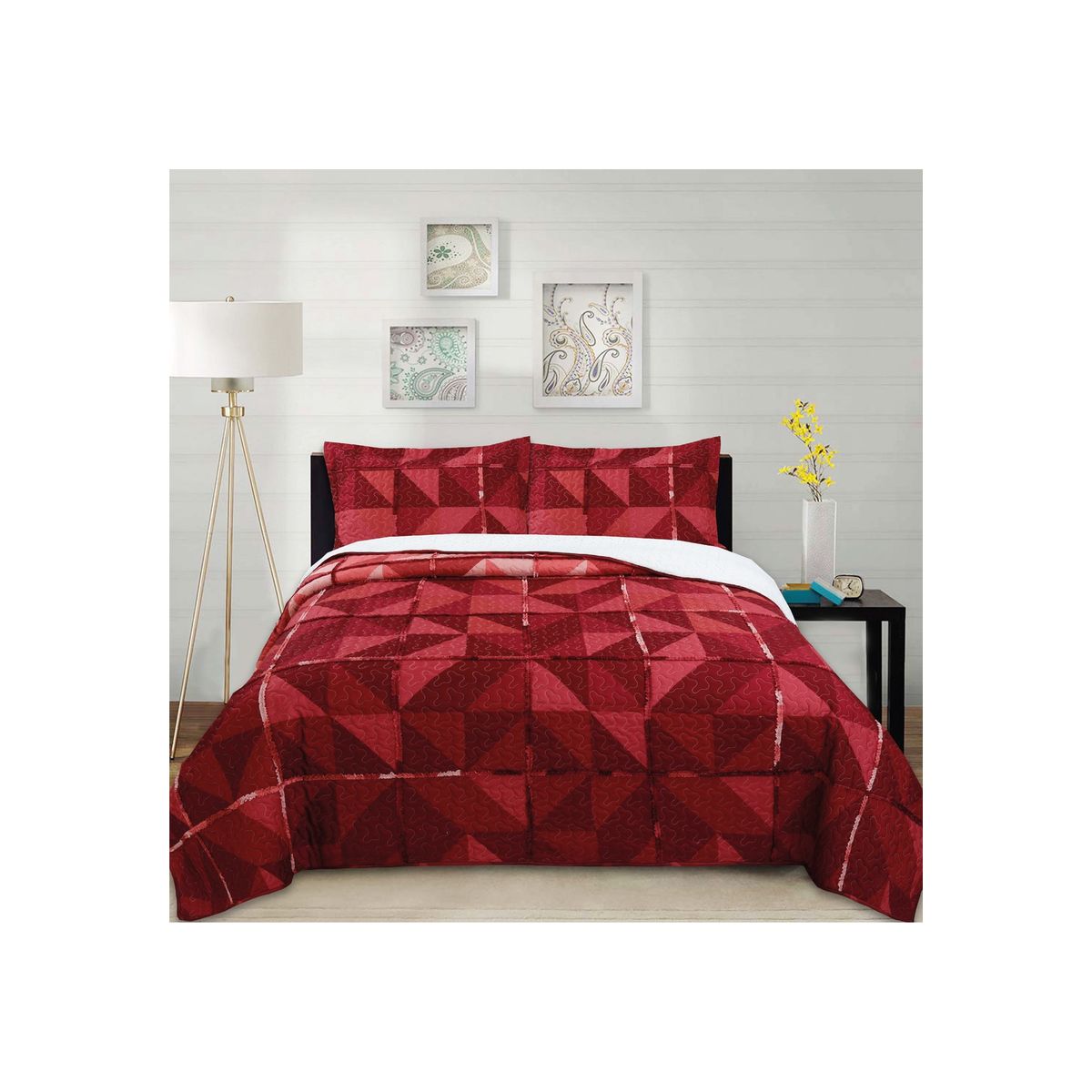 CHANTILLY - Cubrecama Ruffle Sherpa Patch Rojo 2P CHANTILLY