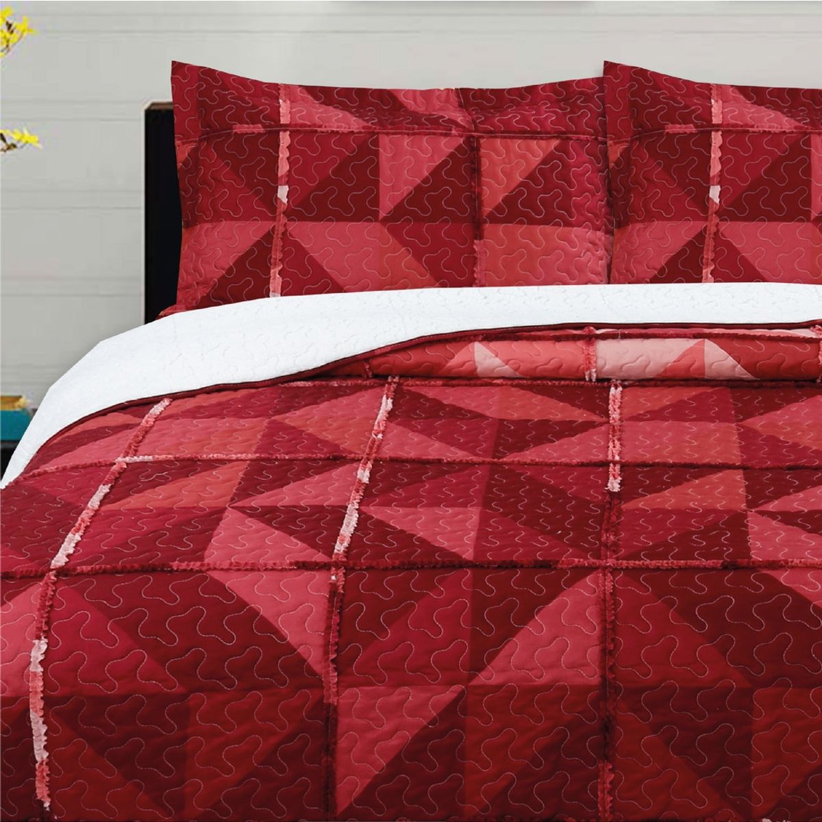 CHANTILLY - Cubrecama Ruffle Sherpa Patch Rojo 2P CHANTILLY