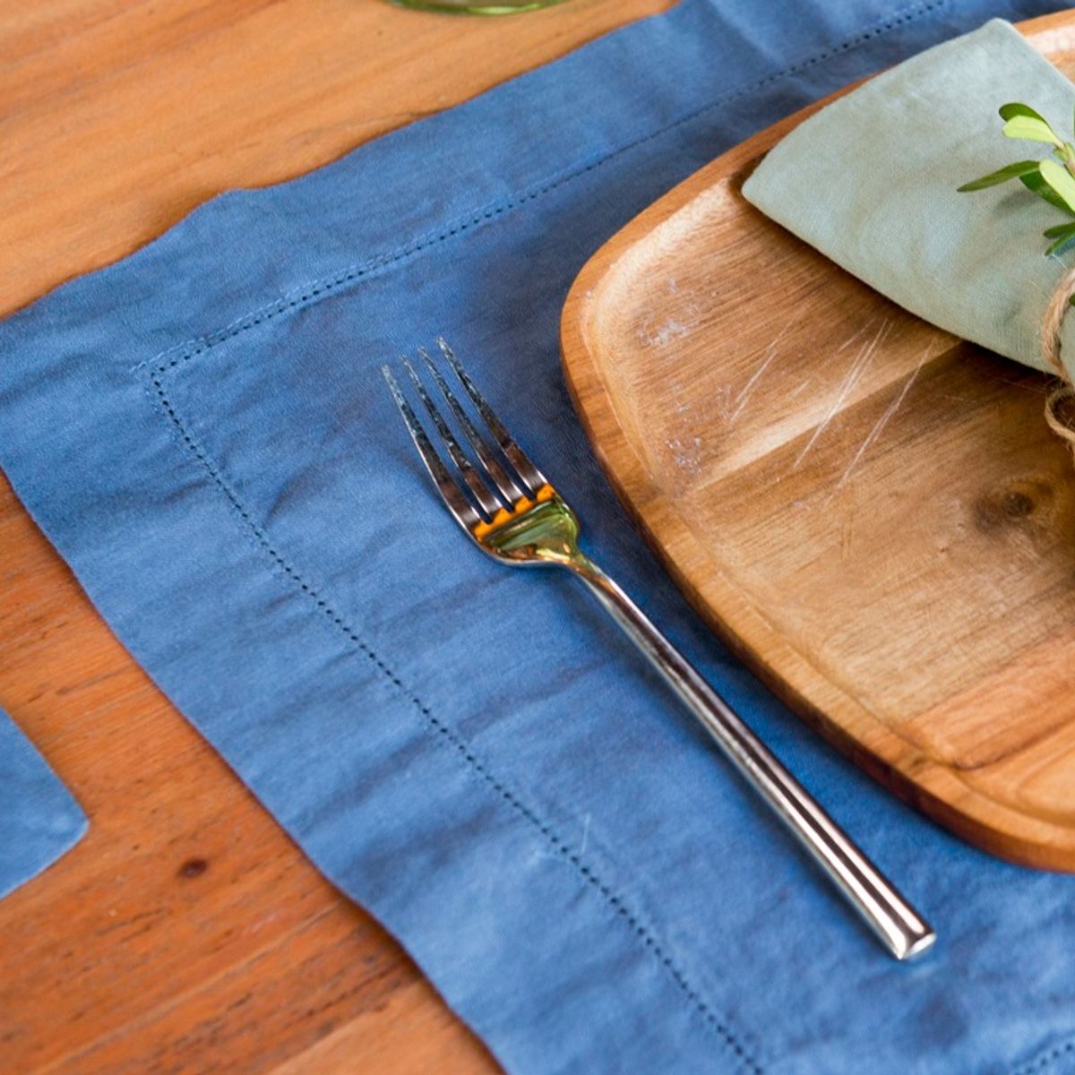 PUROLINO - Individual Deshilado Lino Azul