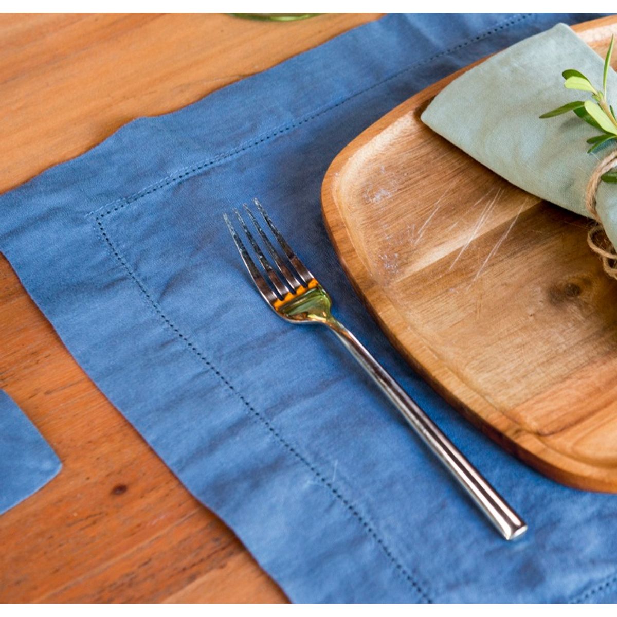 PUROLINO - Individual Deshilado Lino Azul