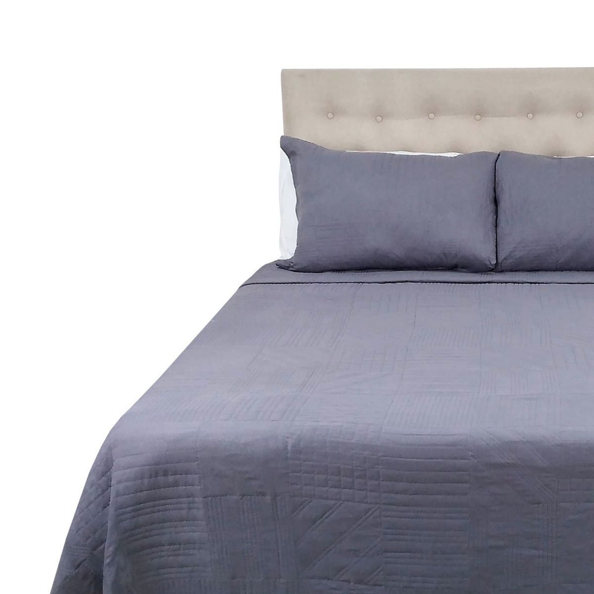 CHANTILLY - Cubrecama Prewash Cuadros Bordado 2 Plazas Gris Acero CHANTILLY