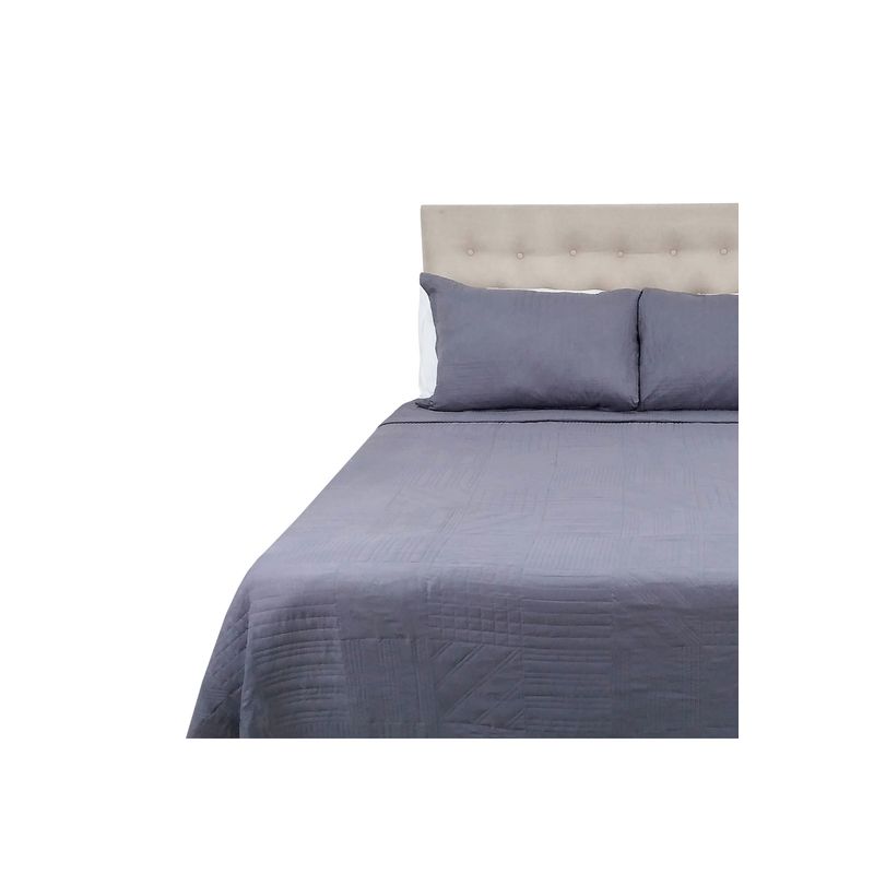 CHANTILLY - Cubrecama Prewash Cuadros Bordado 2 Plazas Gris Acero CHANTILLY