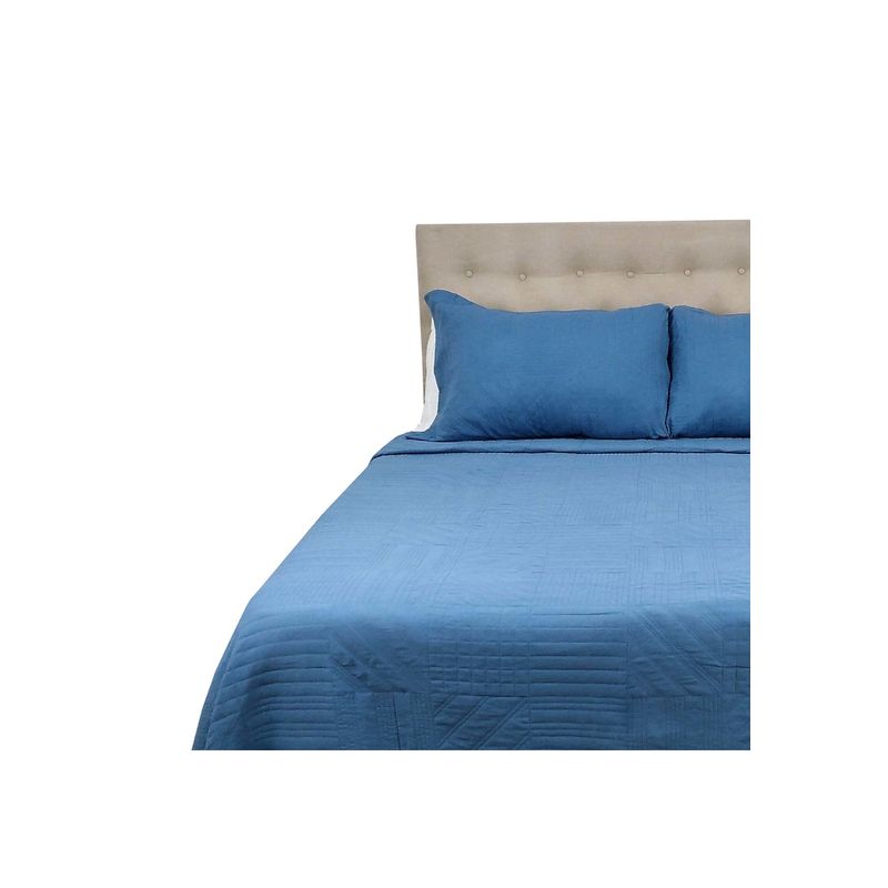CHANTILLY - Cubrecama Prewash Cuadros Bordado 2 Plazas Indigo CHANTILLY