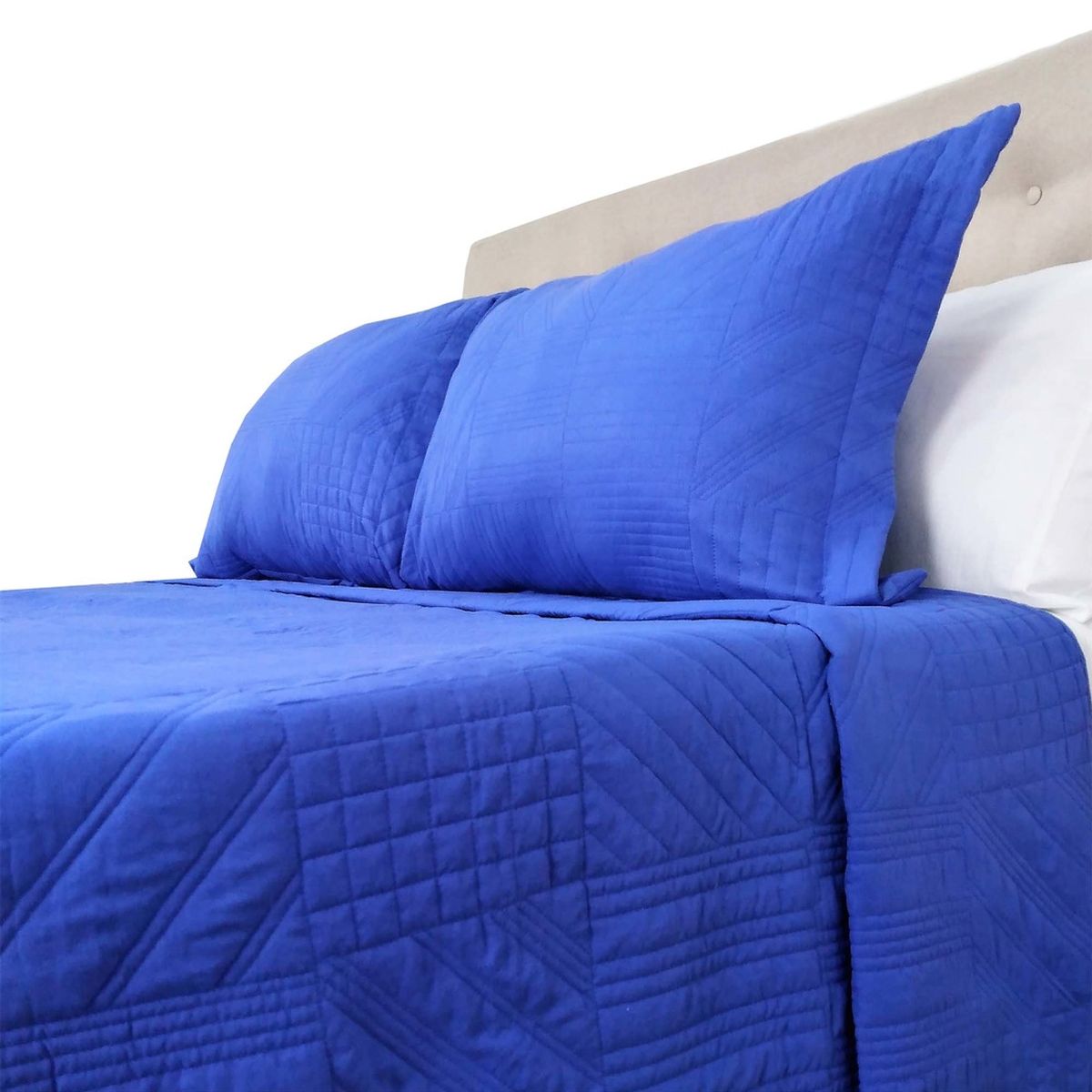 CHANTILLY - Cubrecama Prewash Cuadros Bordado 1.5 Plazas Morado CHANTILLY