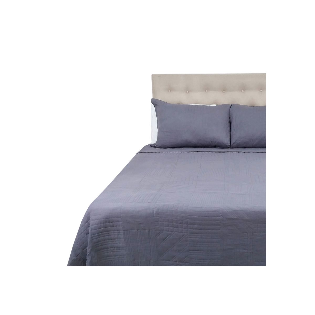 CHANTILLY - Cubrecama Prewash Cuadros Bordado 2.5 Plazas Gris Acero CHANTILLY