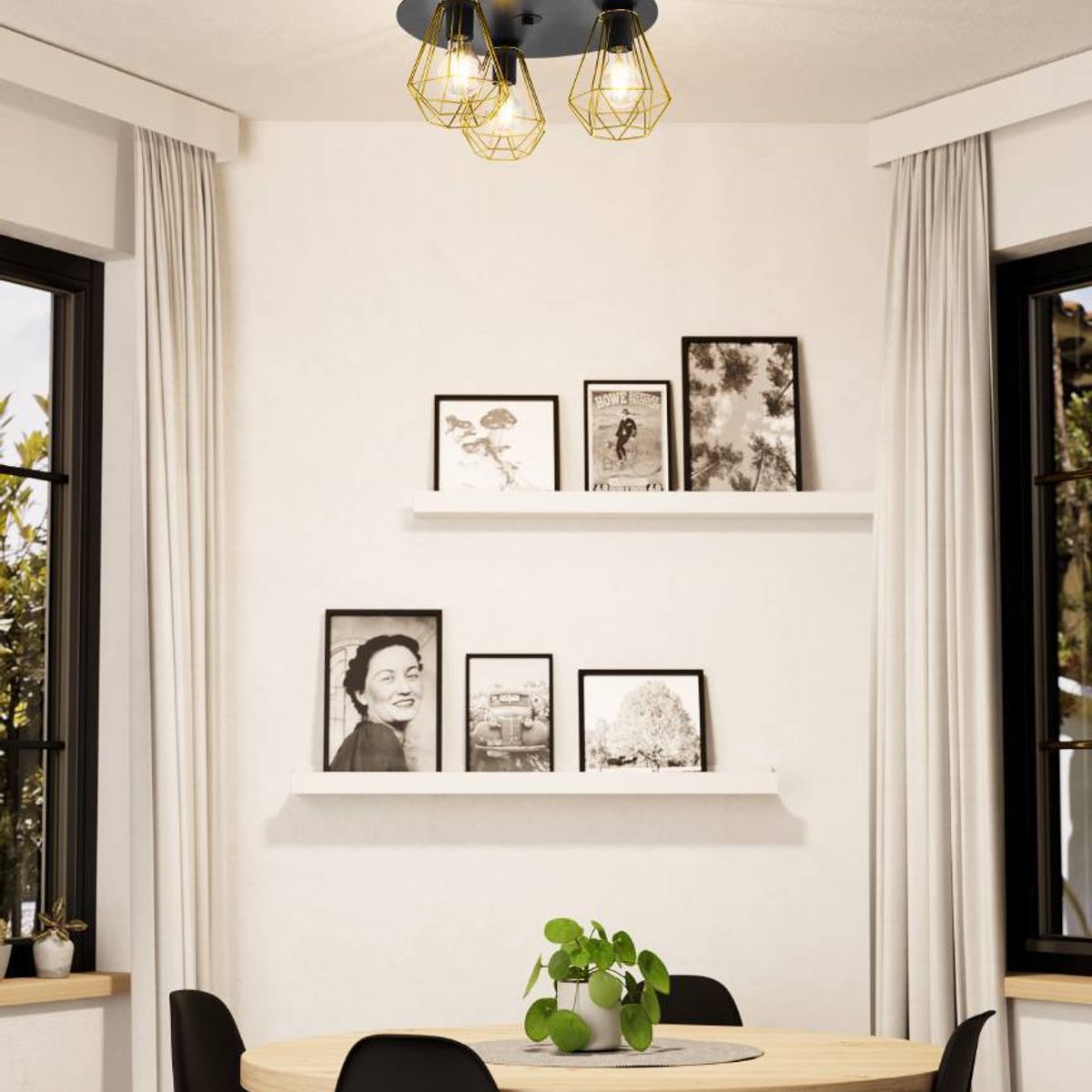 EGLO - Lámpara Techo E27 Tarbes 2 Negro, Latón 43654