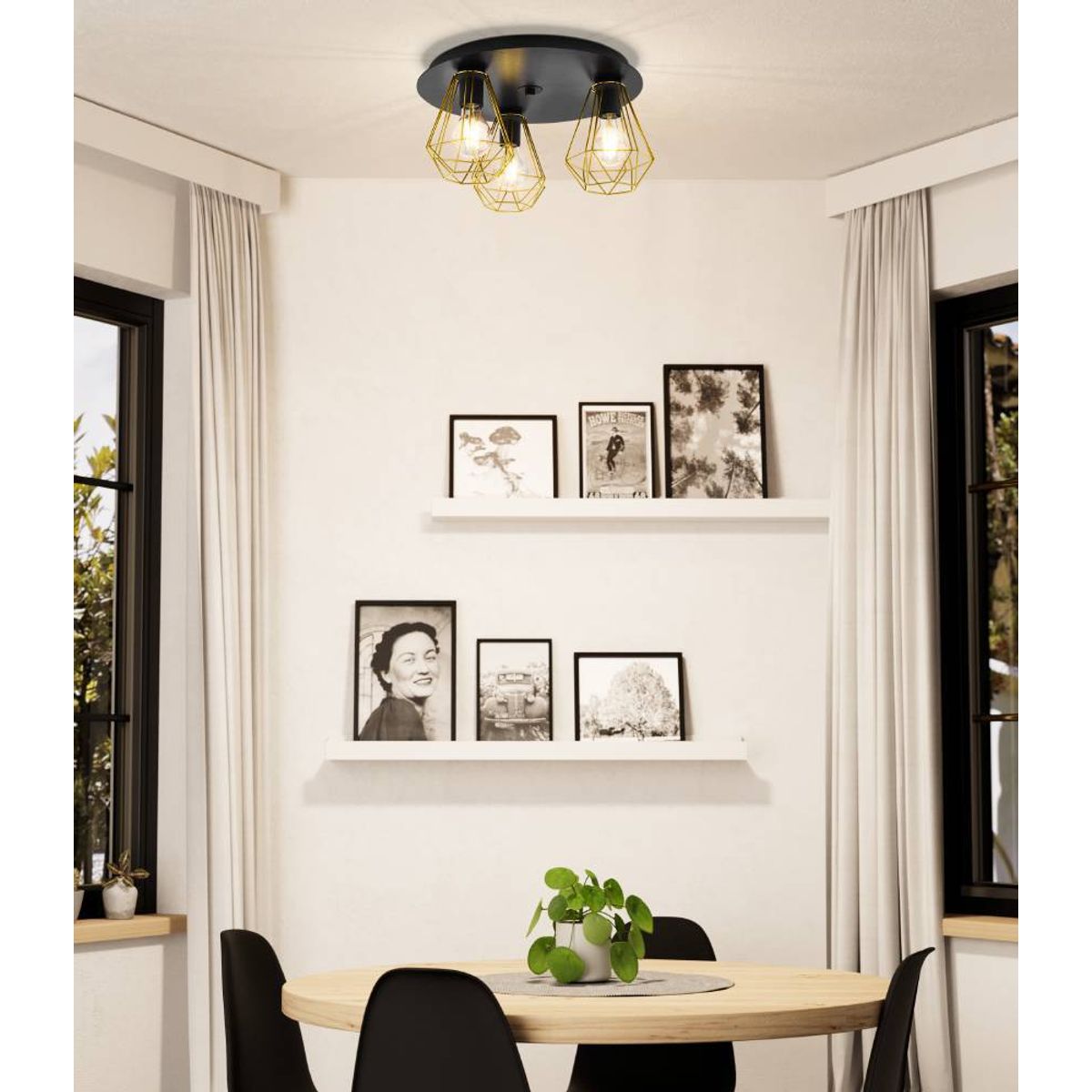 EGLO - Lámpara Techo E27 Tarbes 2 Negro, Latón 43654