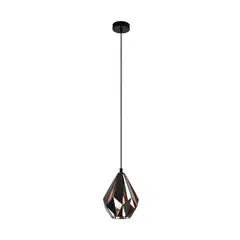 EGLO - Lámpara Colgante E27 Carlton 1 Negro, Cobre 49997