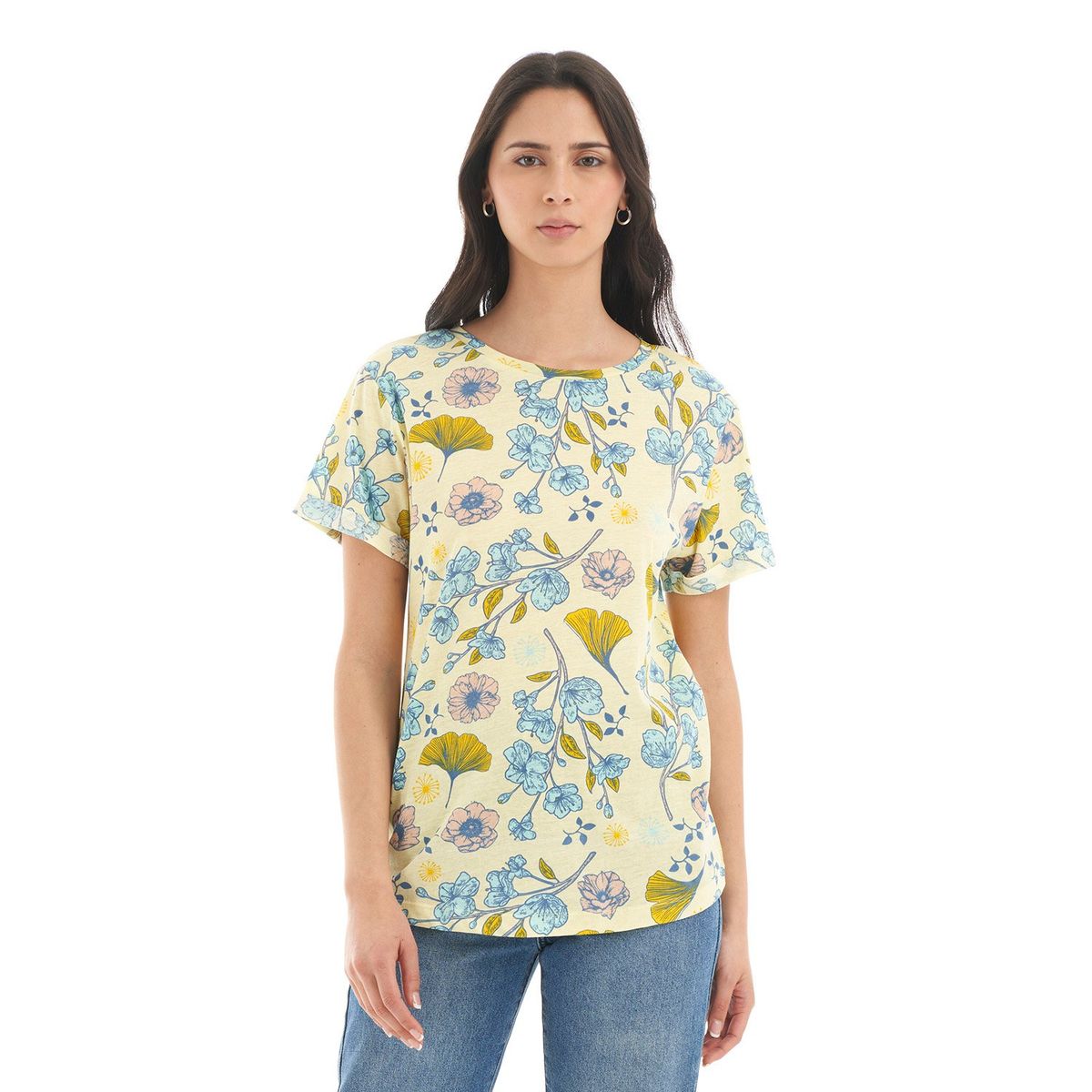 HAKA HONU - Polera Mujer Flora Amarillo Haka Honu