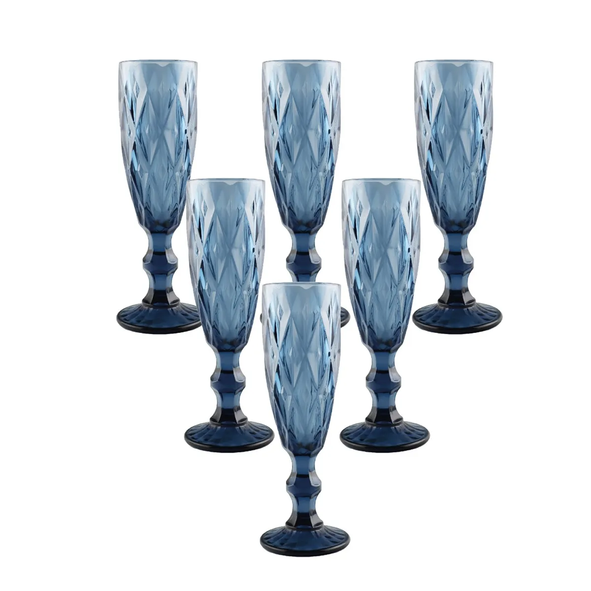 CHANTILLY - Set 6 Copa Champaña Tallada Berta 7x20cm Azul CHANTILLY