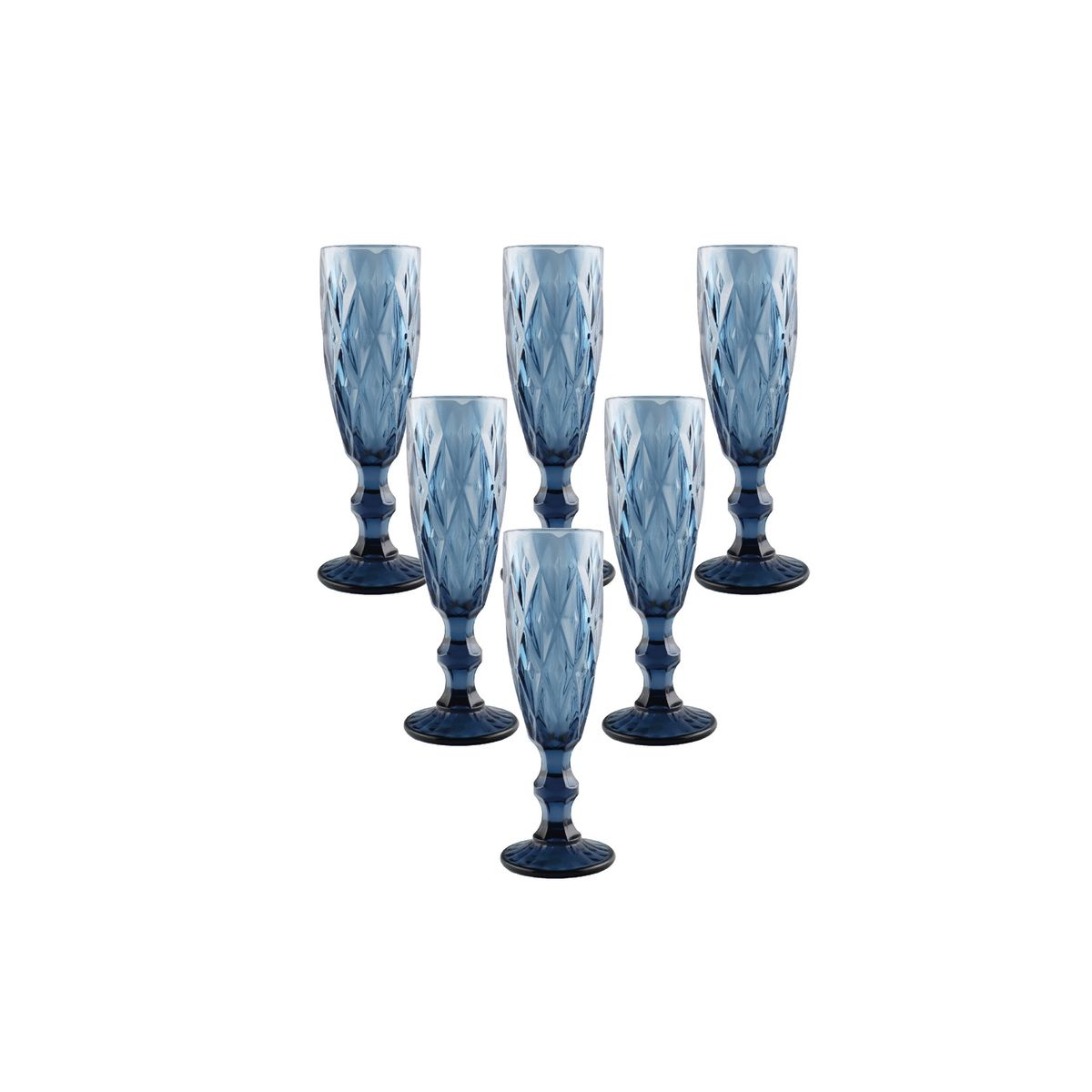 CHANTILLY - Set 6 Copa Champaña Tallada Berta 7x20cm Azul CHANTILLY