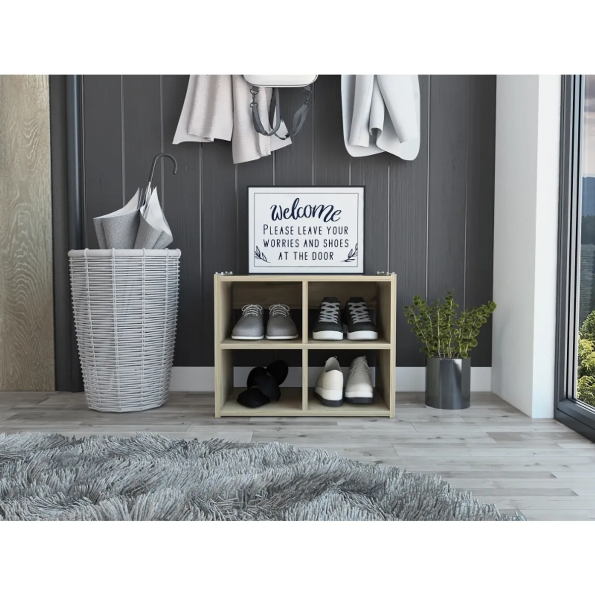 FMFURNITURE - Zapatero Apilable 4 Espacios Amplios - Café Claro 41.2x51x33.4 cm