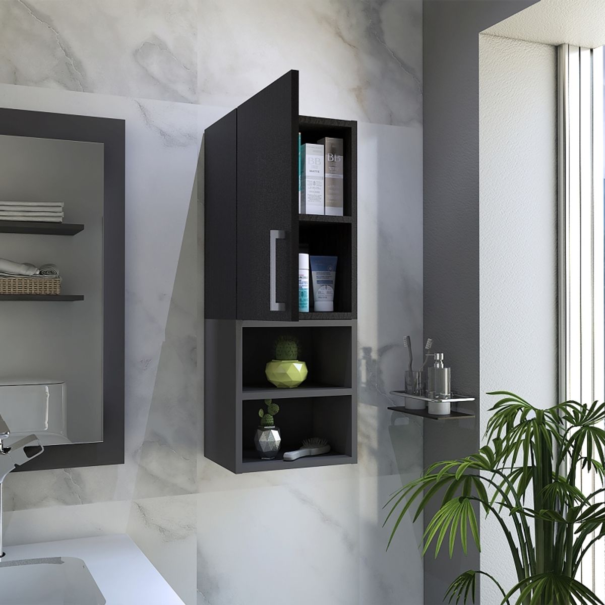 FMFURNITURE - Mueble Auxiliar De Baño Muro - Negro 80.2x30x25 cm