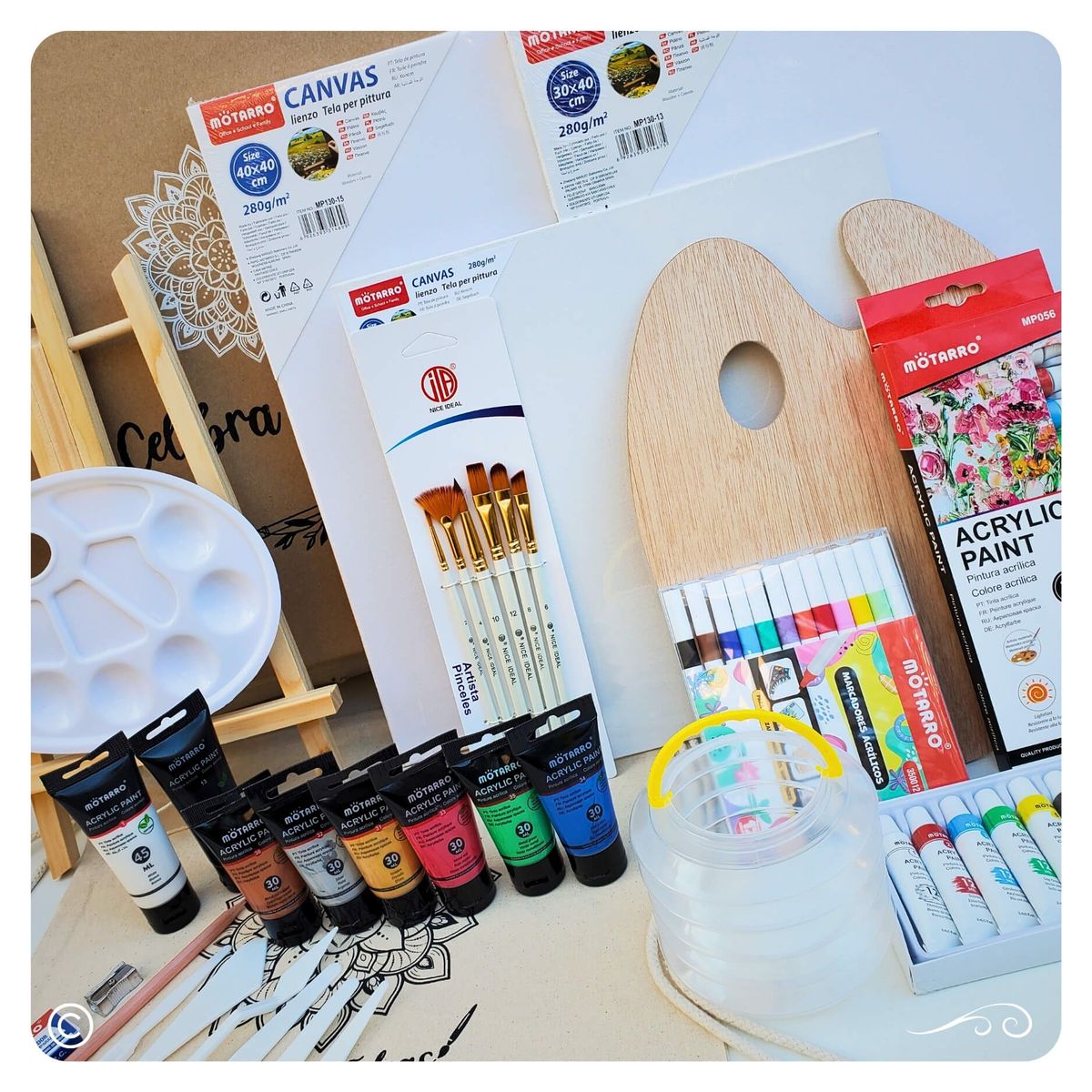 CELEBRA IDEAS - Set kit de Arte Acrílicos Metalizados con bastidores y marcadores