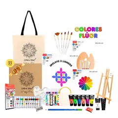 CELEBRA IDEAS - Set Kit Arte pinturas Acrílicos Flúor Neón Atril bastidores