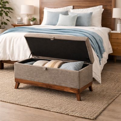 Imagen 2 del producto Banqueta con Baúl Incy Gris Beige Omega 120x40x50 cm Máxima Design