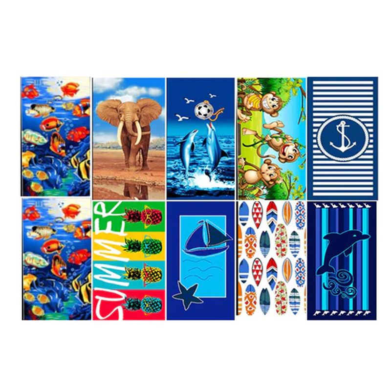 EVERSO - Pack 6 Toalla Rectángular Playa Baño Con Diseños Colores niño y niña