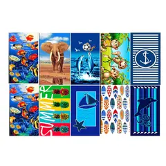 EVERSO - Pack 6 Toalla Rectángular Playa Baño Con Diseños Colores niño y niña