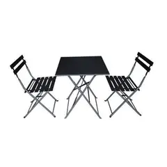 DECOGREEN - SET MESA CON DOS SILLAS VINTAGE CUADRADO NEGRA