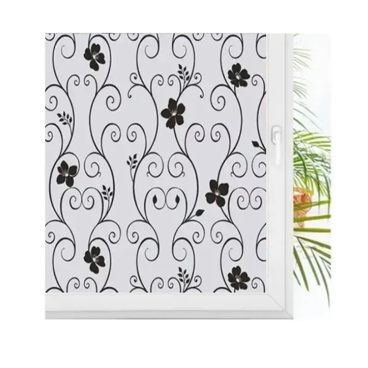 GENERICO - Vinilo Para Ventana 1 Rollo 2mt X 45cm Diseño Flor Negra.