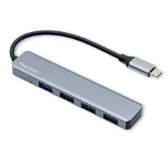 TECMASTER - Hub USB-C 3.0 High Speed 5 Gbps Aluminium Flat 4 Puertos USB - Gris