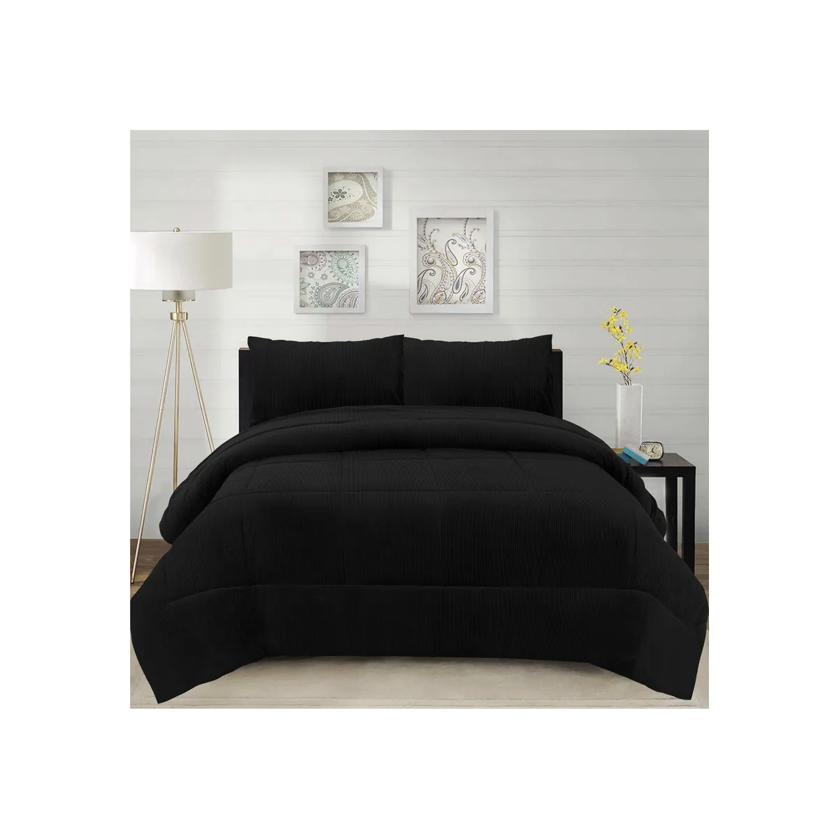 CHANTILLY - Cubrecama Corduroy Termico 1.5p - Negro CHANTILLY
