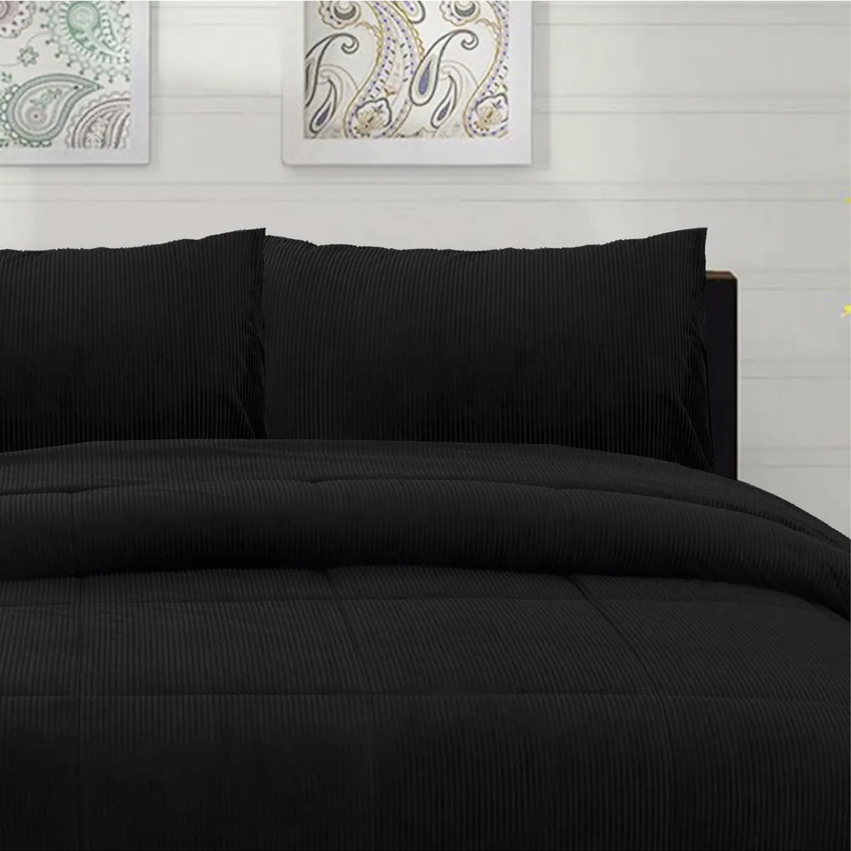 CHANTILLY - Cubrecama Corduroy Termico 1.5p - Negro CHANTILLY