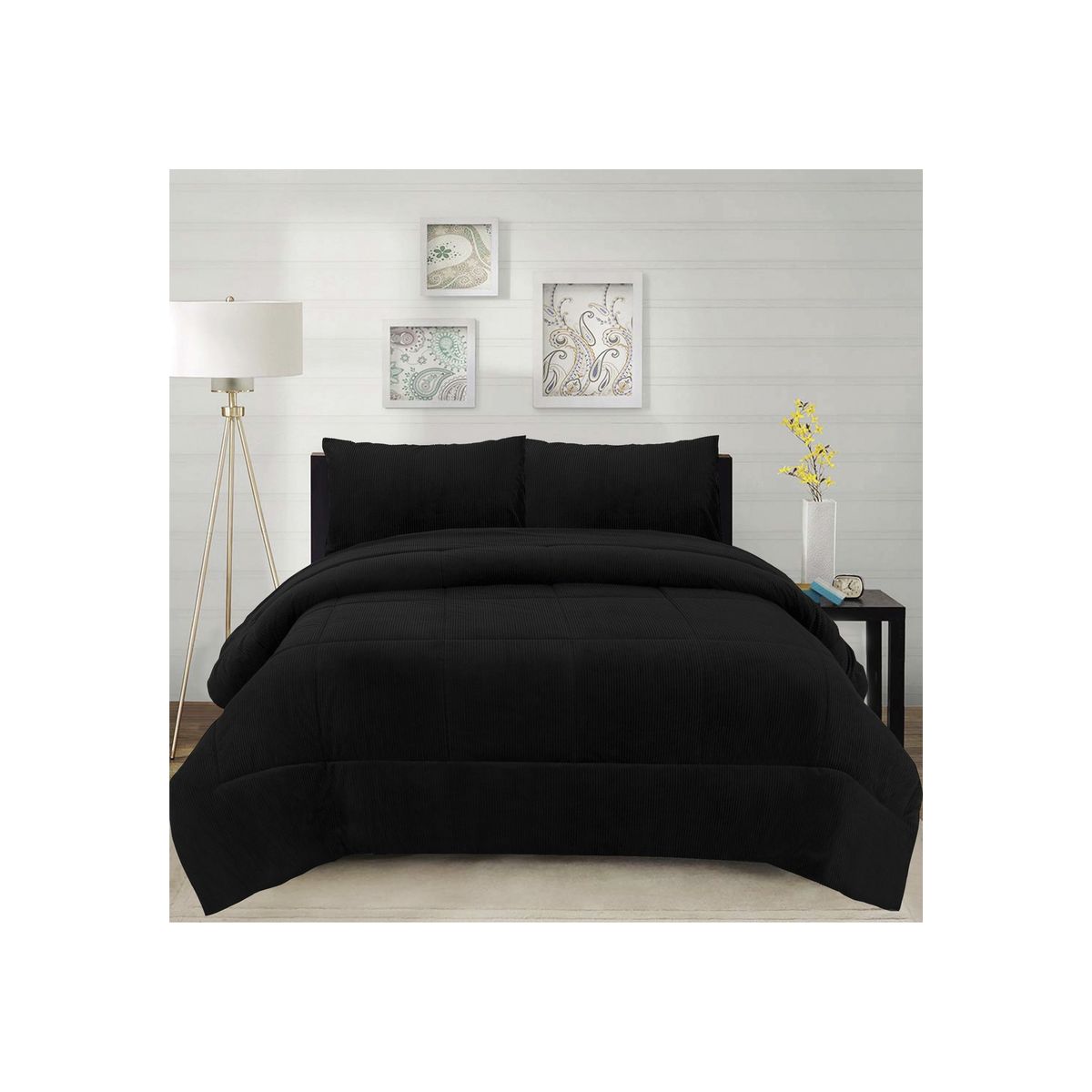 CHANTILLY - Cubrecama Corduroy Termico 2.5p - Negro CHANTILLY