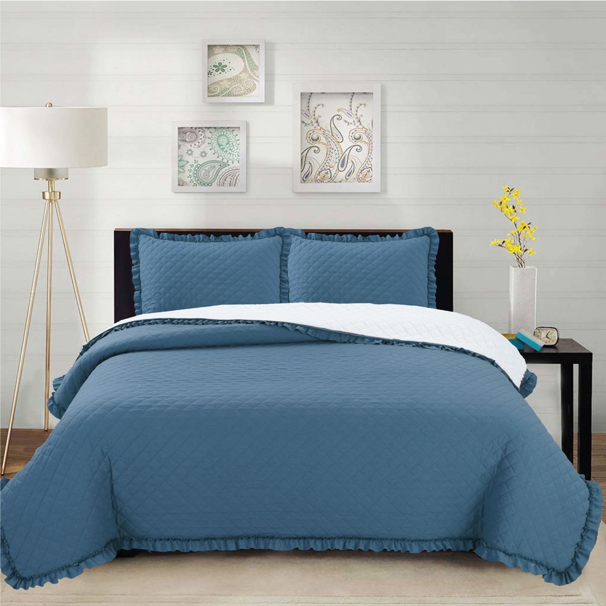 CHANTILLY - Cubrecama Prewash Bordado Sherpa 2p - Azul Piedra CHANTILLY