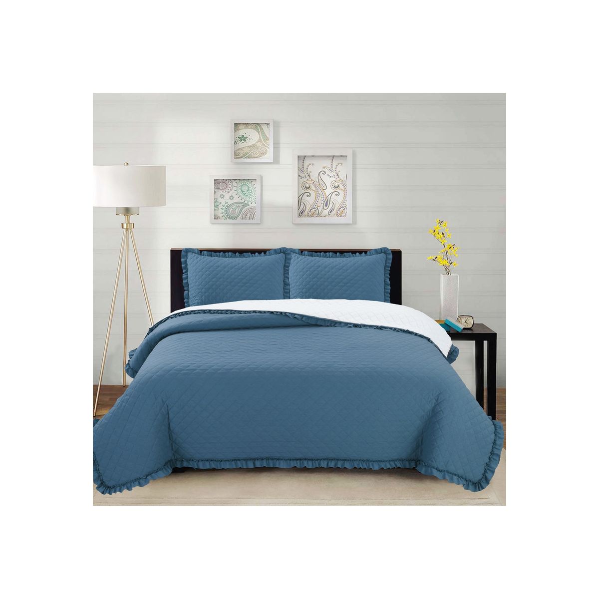 CHANTILLY - Cubrecama Prewash Bordado Sherpa 2p - Azul Piedra CHANTILLY