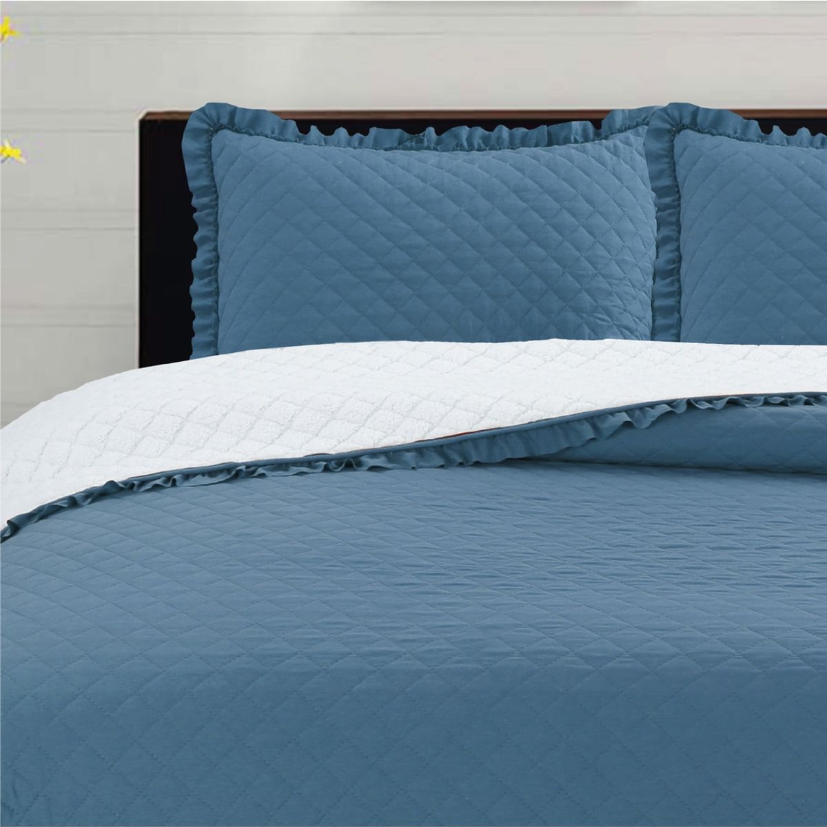 CHANTILLY - Cubrecama Prewash Bordado Sherpa 2p - Azul Piedra CHANTILLY