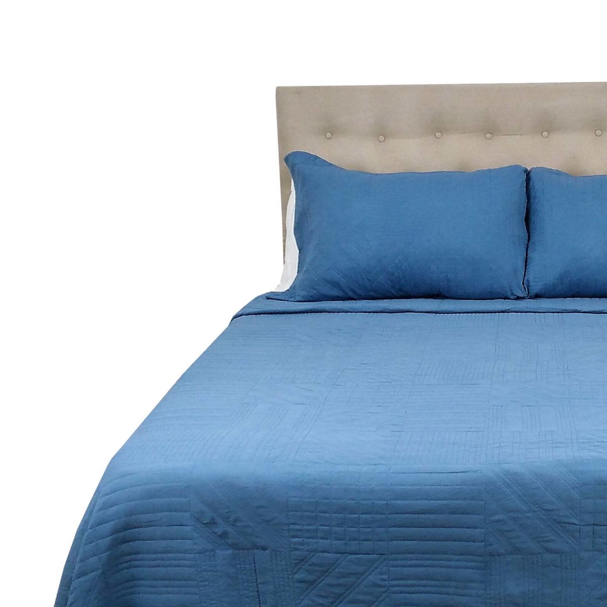 CHANTILLY - Cubrecama Prewash Cuadros Bordado 2.5 Plazas Indigo CHANTILLY