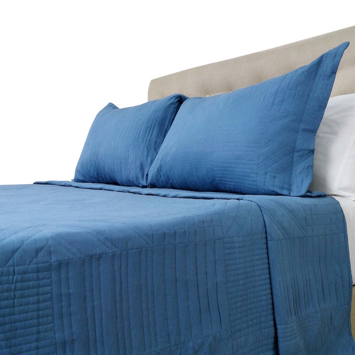 CHANTILLY - Cubrecama Prewash Cuadros Bordado 2.5 Plazas Indigo CHANTILLY