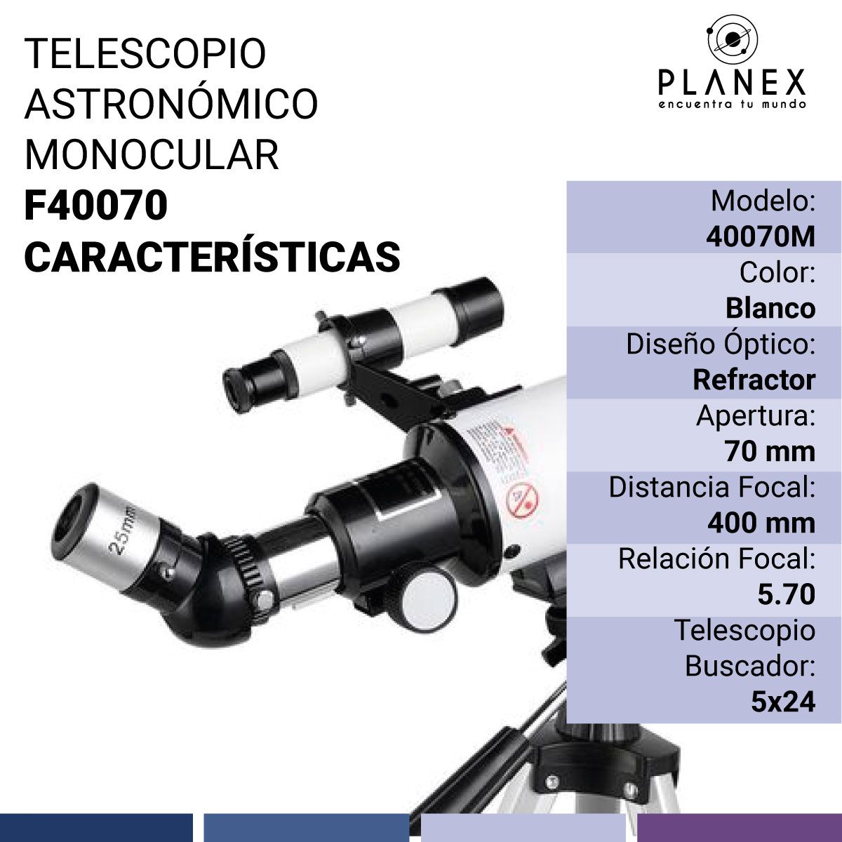 PLANEX - Telescopio Astronómico Monocular F40070 Planex Con Soporte