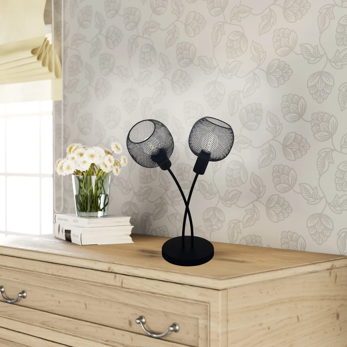 EGLO - Lampara Sobremesa Wrington Acero Negro H455 2x40W E14 Cod. 43376