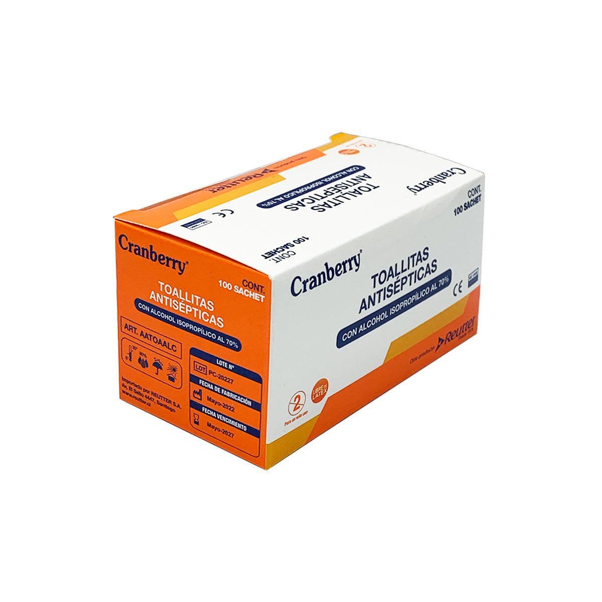 CRANBERRY - Toallitas Antisepticas Alcohol 70% Cranberry Caja 100 Unds