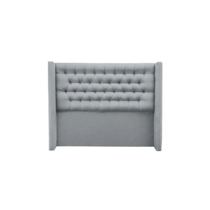 VINTAGE MOBEL - Respaldo de cama Queen  Capitone Lino Gris Plata Flugel