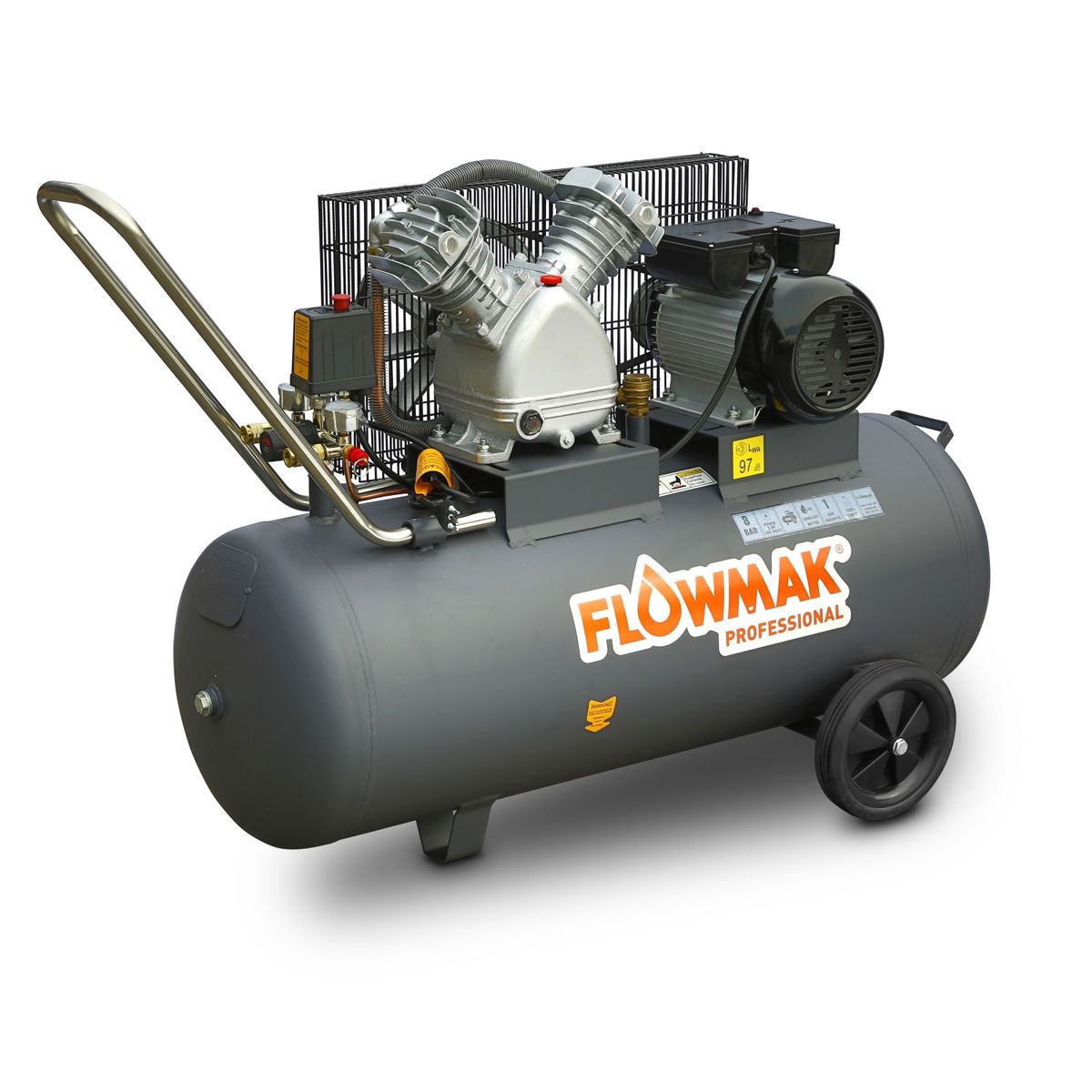 FLOWMAK - Compresor De Aire 100 Litros, 3hp 220v, 8 Bar