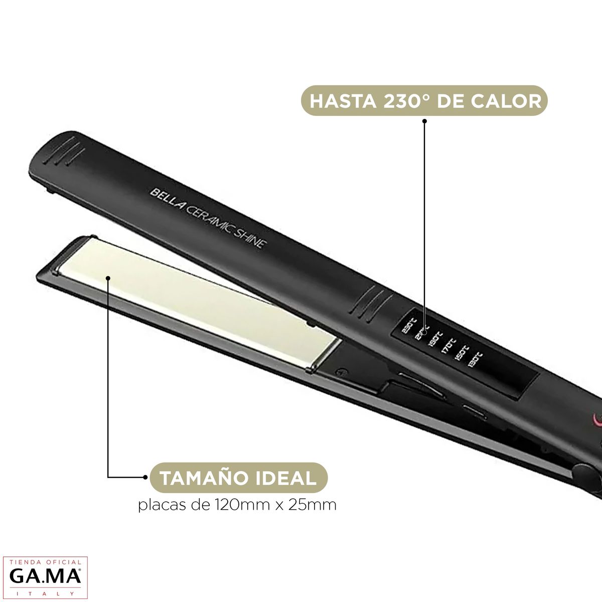 GAMA - Plancha Alisadora Gama Elegance Bella Ceramic Shine Ion Led