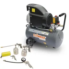 FLOWMAK - Combo Compresor De Aire 24litros 1.5hp Más Kit Accesorios