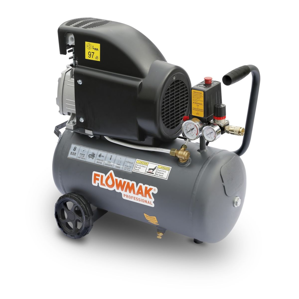 FLOWMAK - Combo Compresor De Aire 50litros 2hp 8bar Más Kit Accesorios
